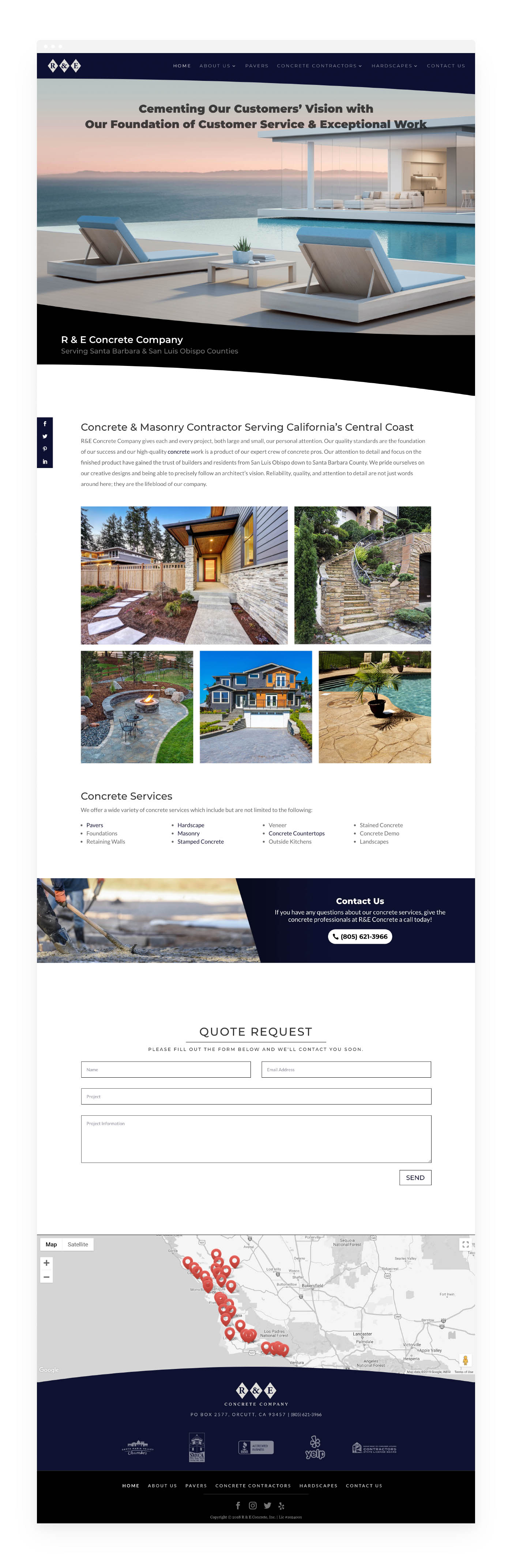 Website design preview for R And E Concrete Comapny